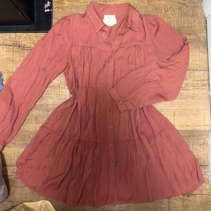 Burnt terracotta orange babydoll buttoned dress